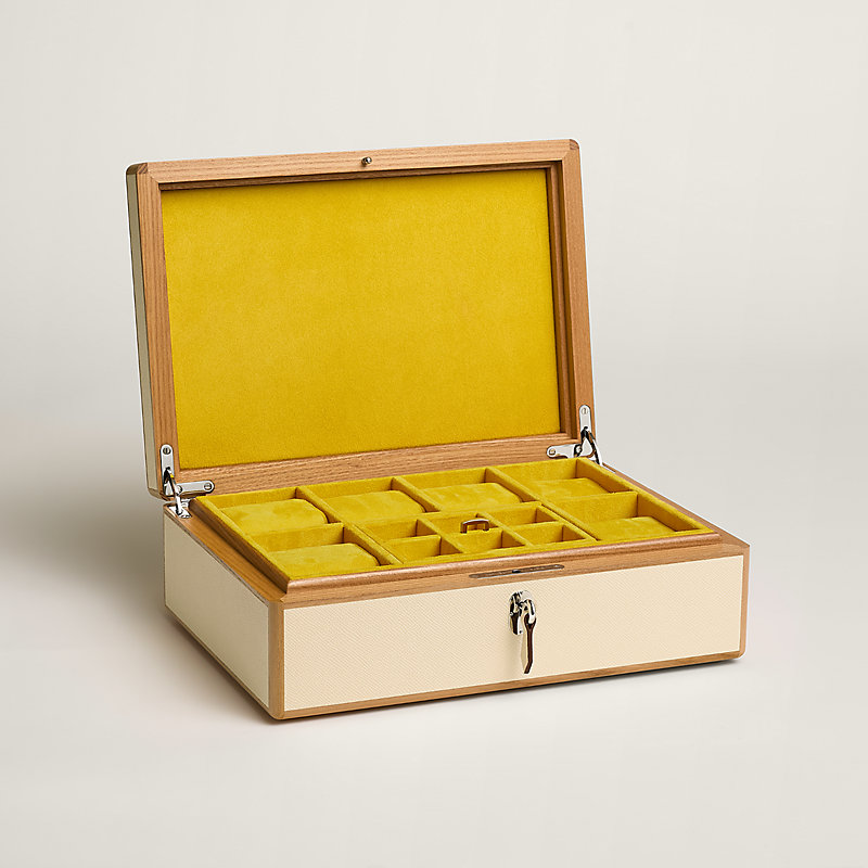 Amalthee en Biais watch and cufflink box, large model - Beige
